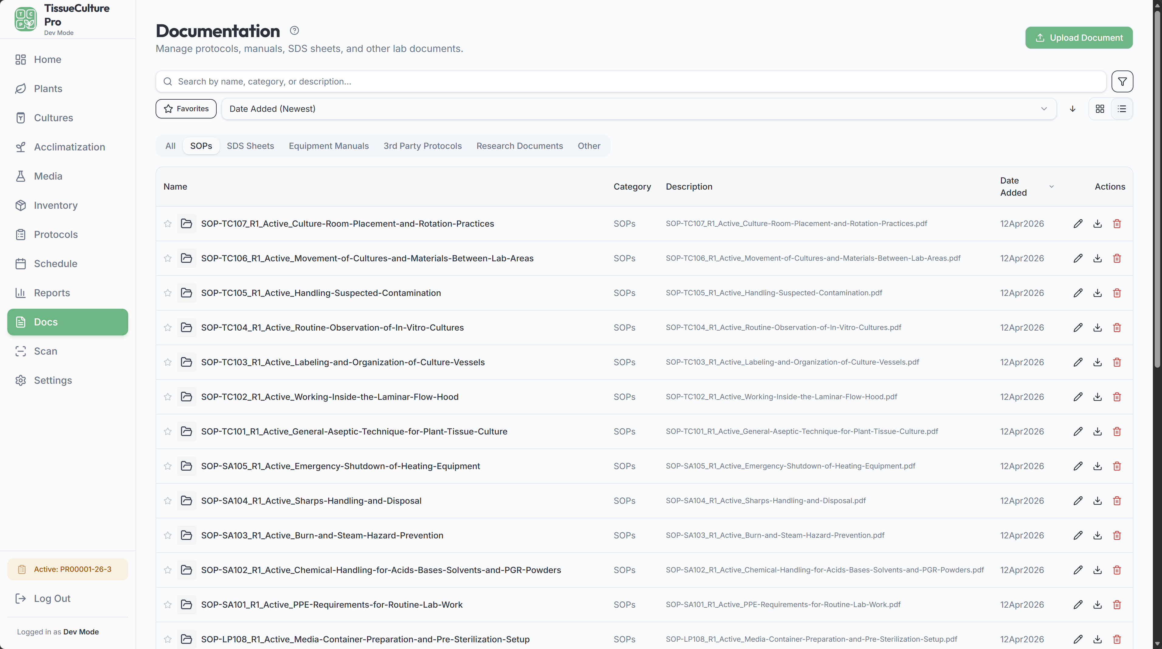 Document library with lab reference files