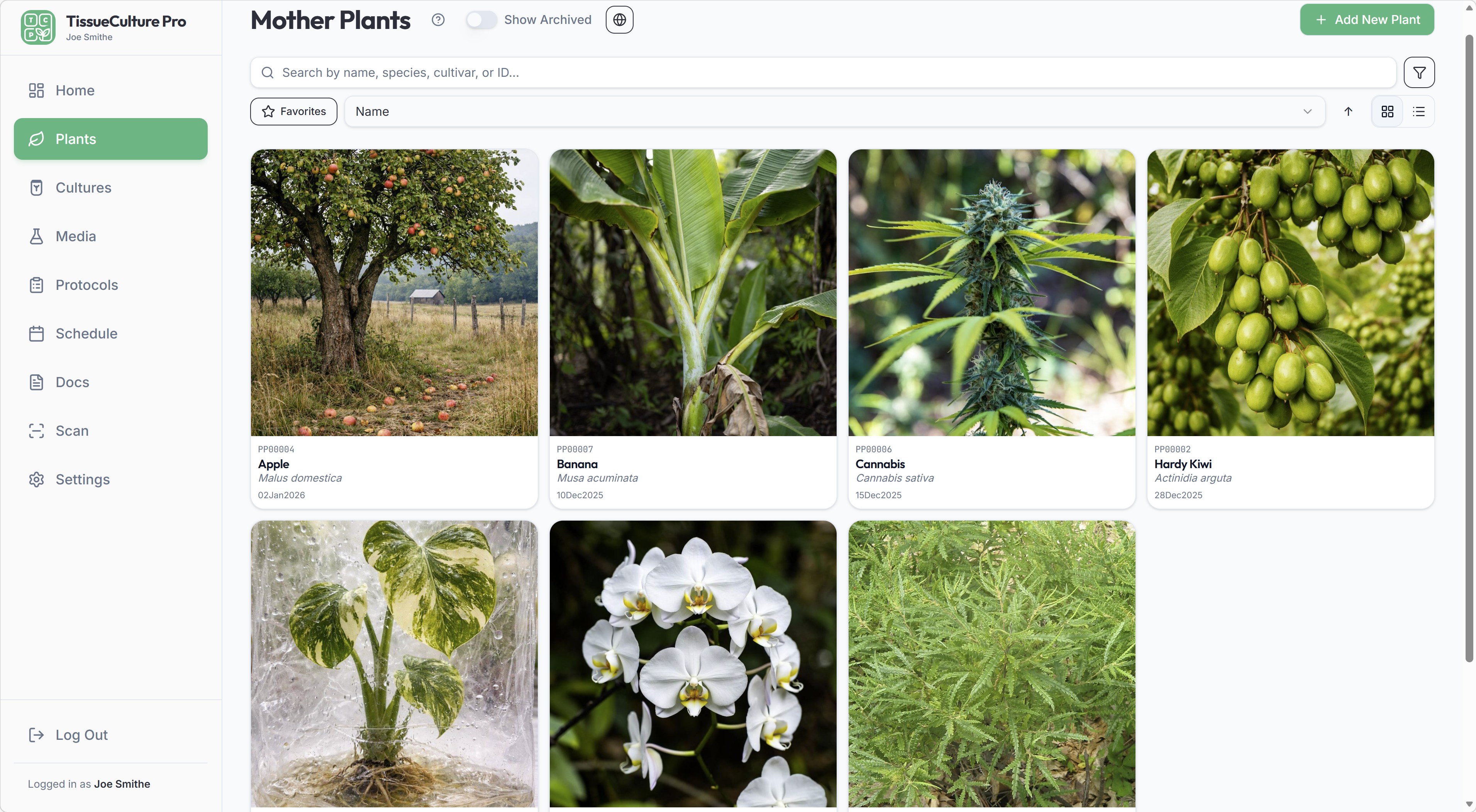 Mother plant inventory with photo gallery